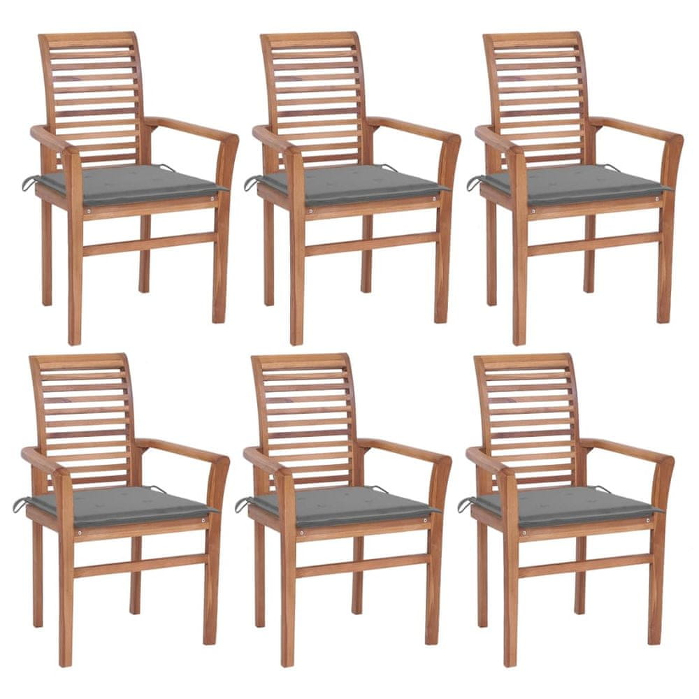 Petromila vidaXL Jedálenské stoličky 6 ks sivohnedé podložky tíkový masív